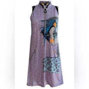 jamie sadock Lavender Graphic Sleeveless A-Line Dress with Blue Accent